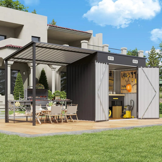 6x4FT Metal Storage Shed Gazebo Combo