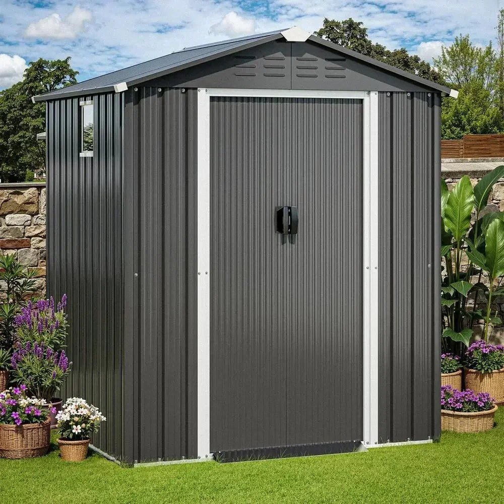 6x4 Outdoor Metal Storage Shed with Lockable Double Doors