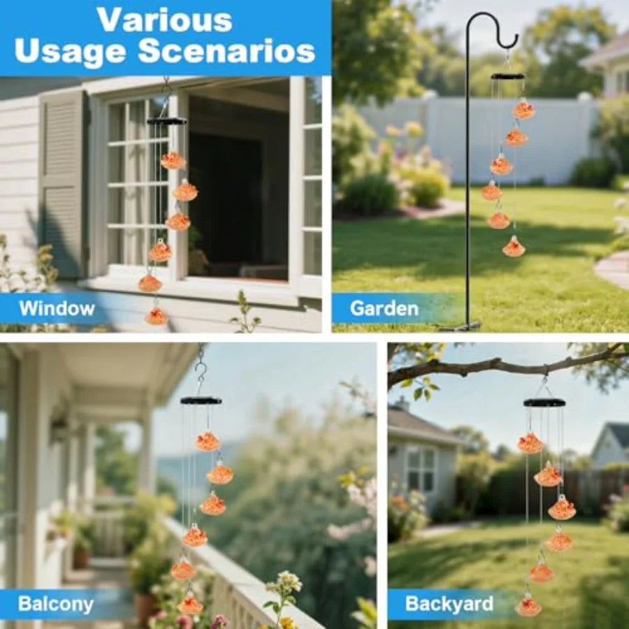 Wind Chime Glass Hummingbird Feeder