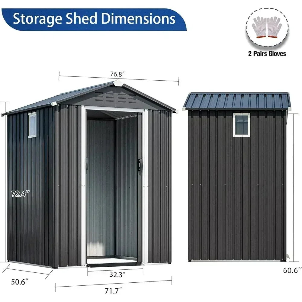 6x4 Outdoor Metal Storage Shed with Lockable Double Doors