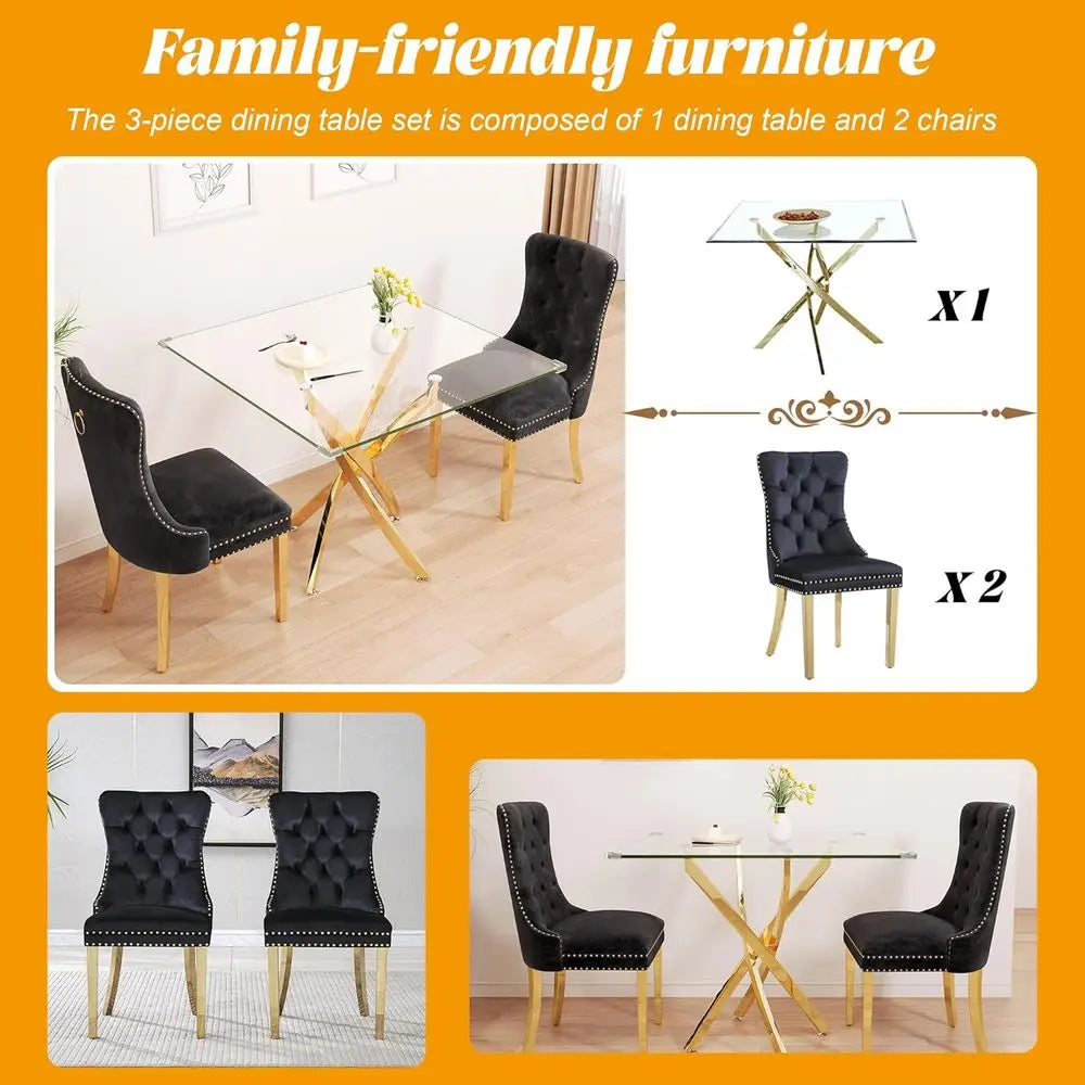 3-Piece Glass Dining Table Set, 36" Square