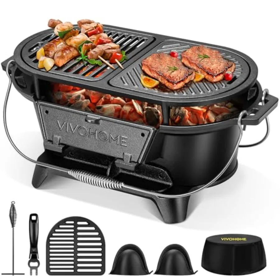 Oval Cast Iron Grill with Interchangeable Grates