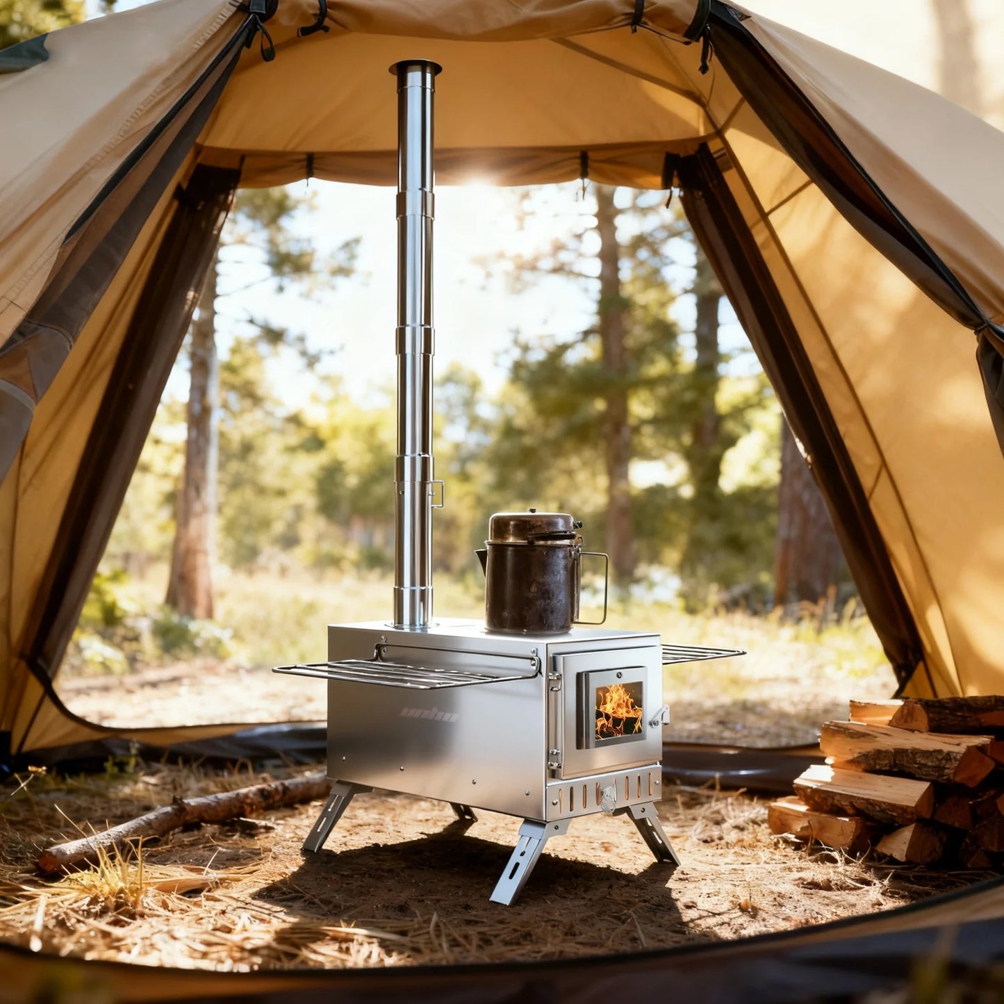 Camping Tent Wood Stove  with 7 Chimney Pipes