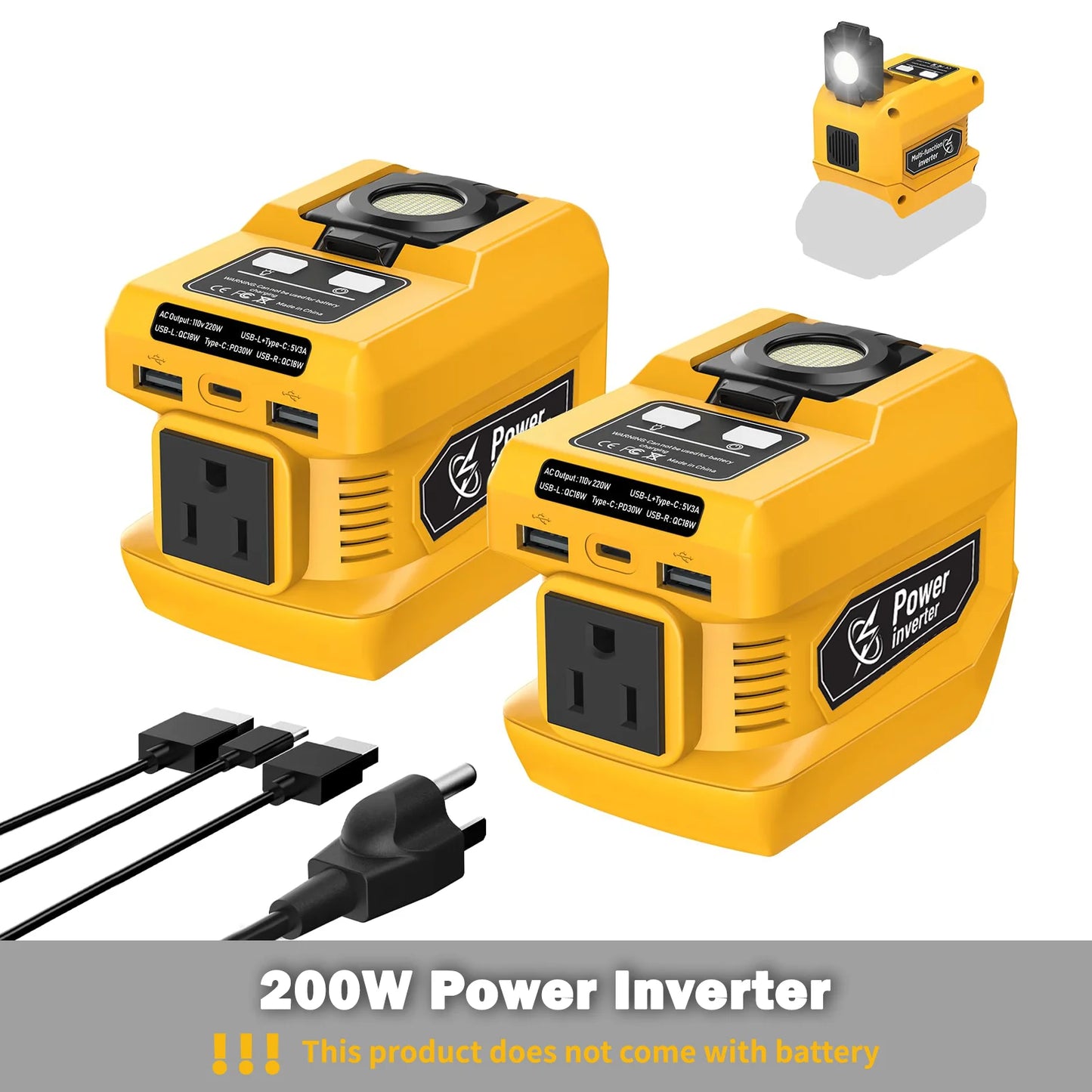 200W Portable Power Inverter Compatible with Dewalt20V Battery