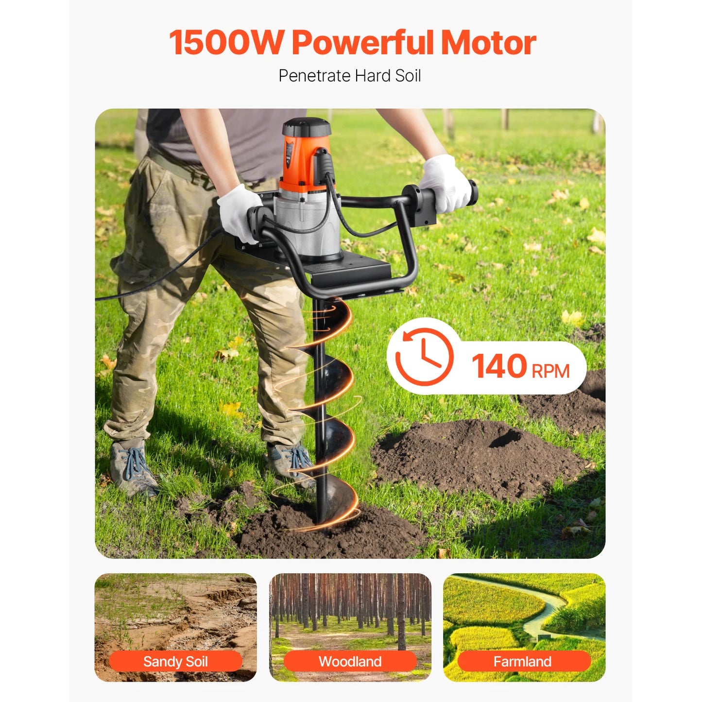 Electric Post Hole Digger 5.71 in Auger Bit