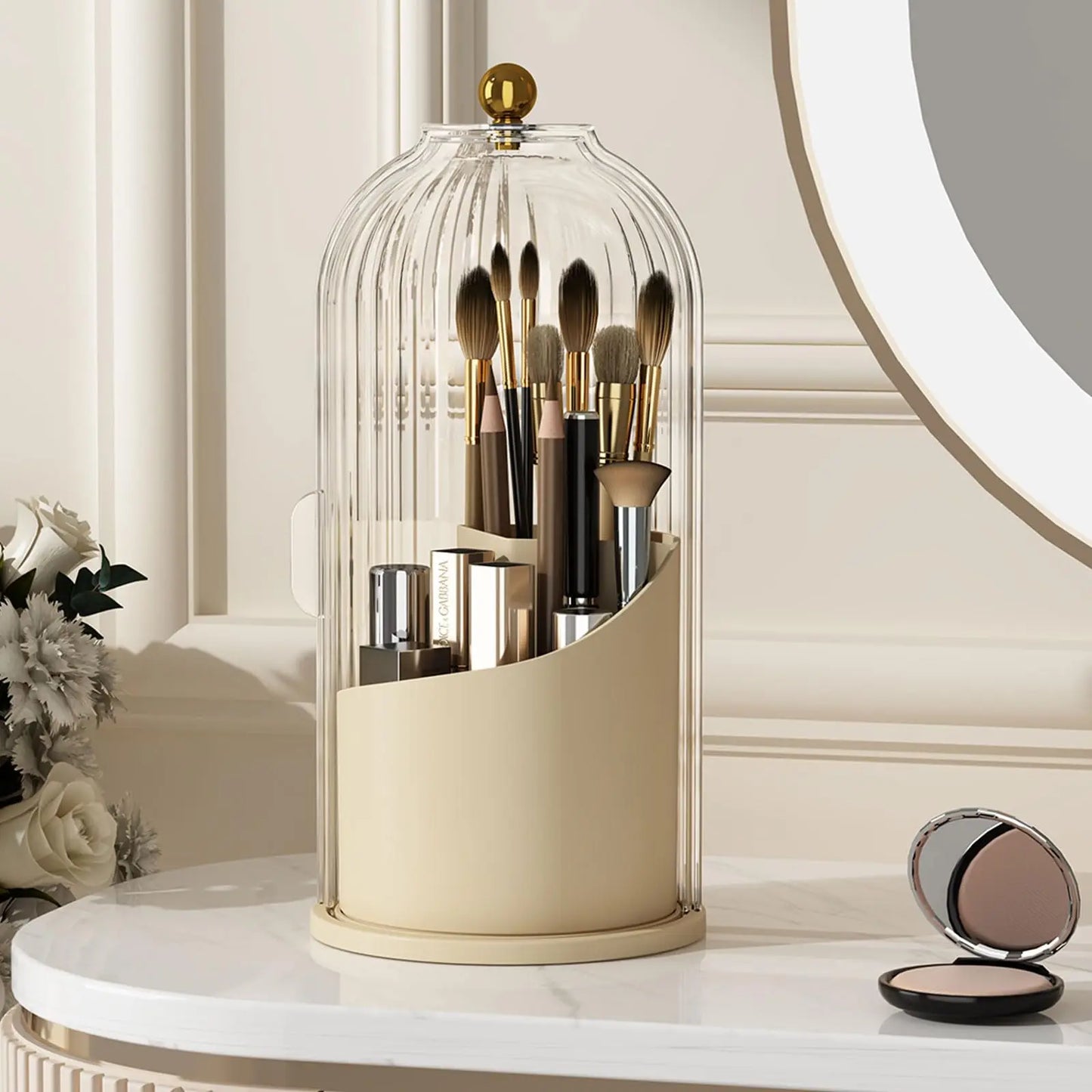 Makeup Brush Organizer with Lid,360 Rotating