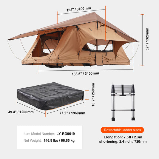 Rooftop Hardshell Folding Tent with Telescopic Ladder