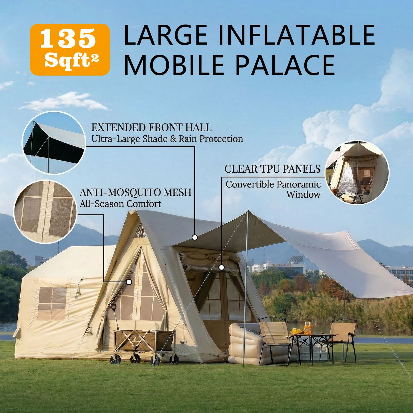6-8 Person Large Inflatable Camping Tent