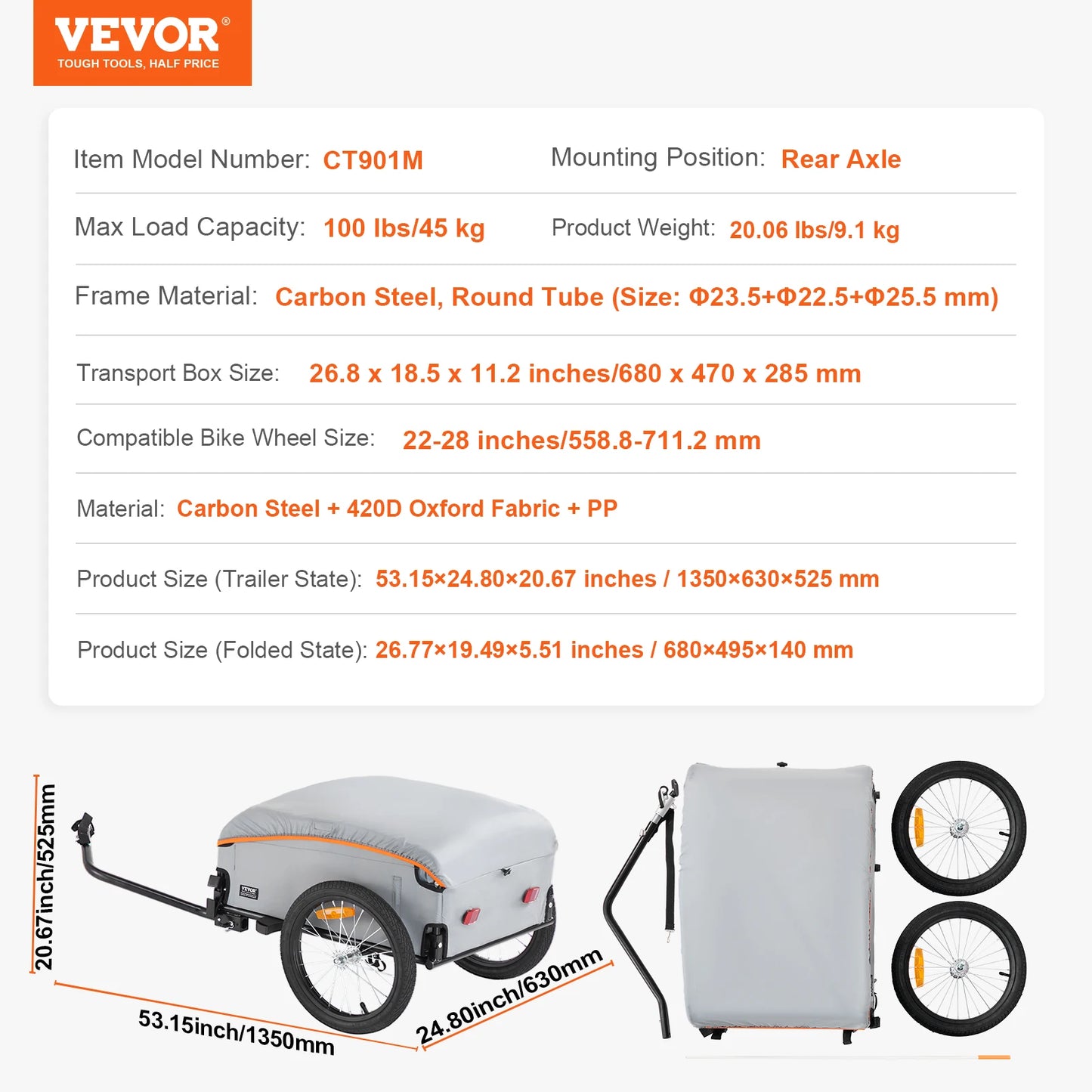 100lbs Bike Cargo Trailer Foldable