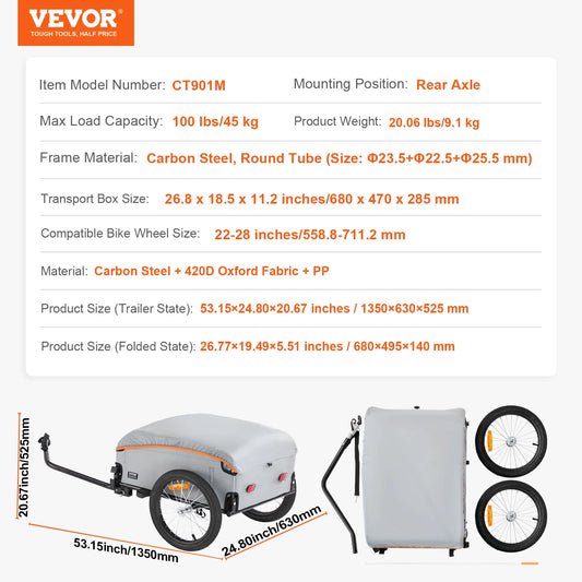 100lbs Bike Cargo Trailer Foldable