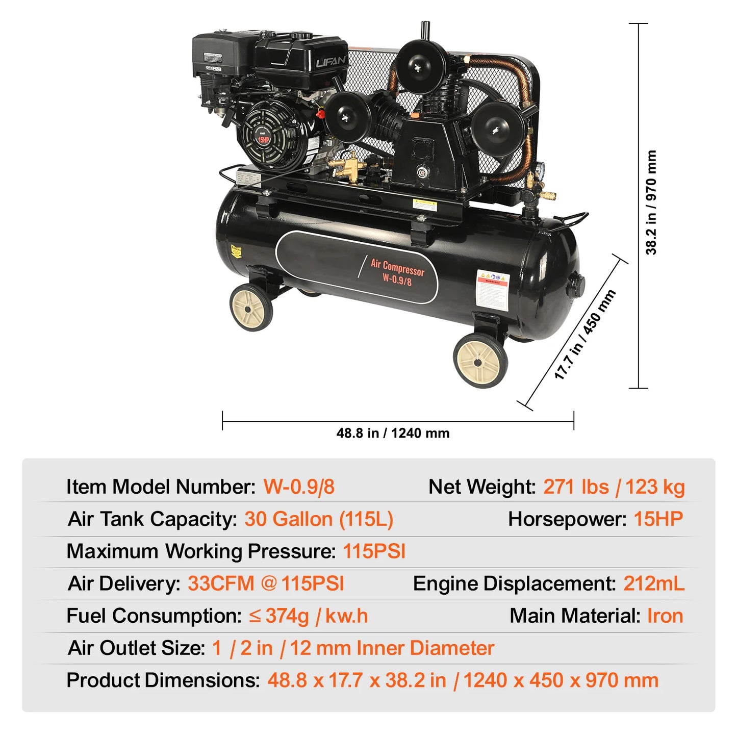 Gas Power Air Compressor 115PSI