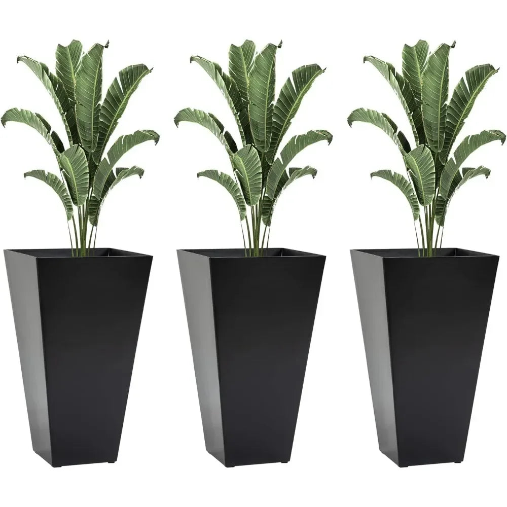 Set of 3 Tall Planters with Drainage Hole