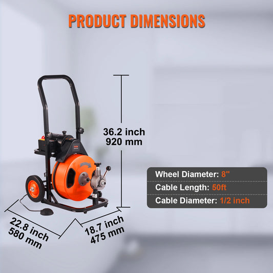 Sewer Auger/Pipe Unblocker 100ft