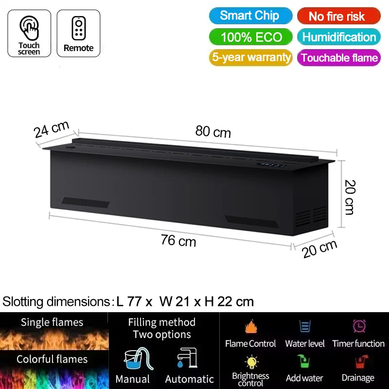 Smart Water Vapor Fireplace, 3D Flame Effect