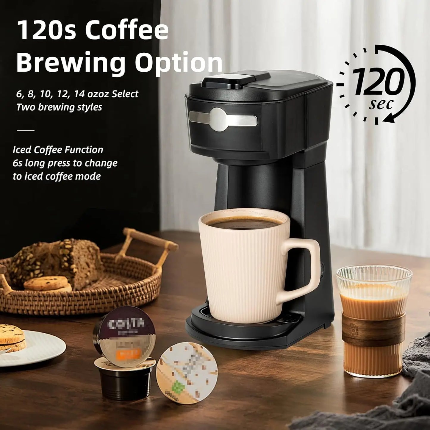 Single Serve Coffee Maker 6-14 Oz, Hot & Iced,