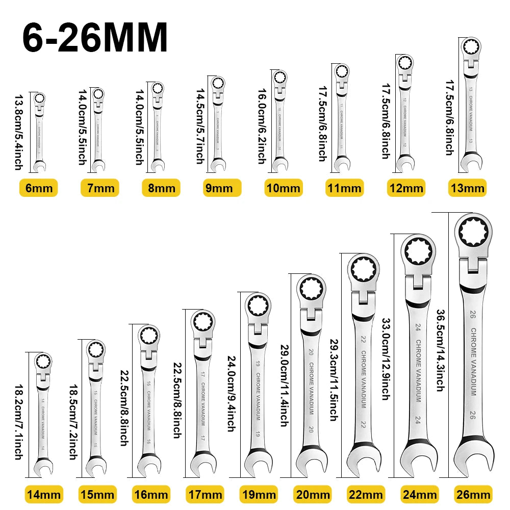 Metric Flex-Head Ratchet Wrench Set