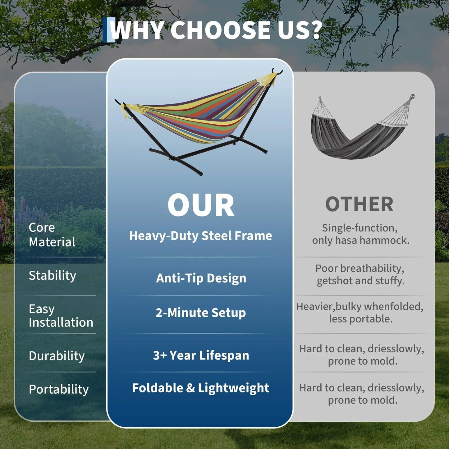 2 Person Double Hammock with Heavy Duty Steel Stand