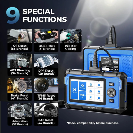 OBD2 Scanner Car Diagnostic Tool ABS SRS TPMS / Reset Functions