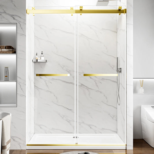50-54"W × 76"H Gold Frameless Double Sliding Shower Door