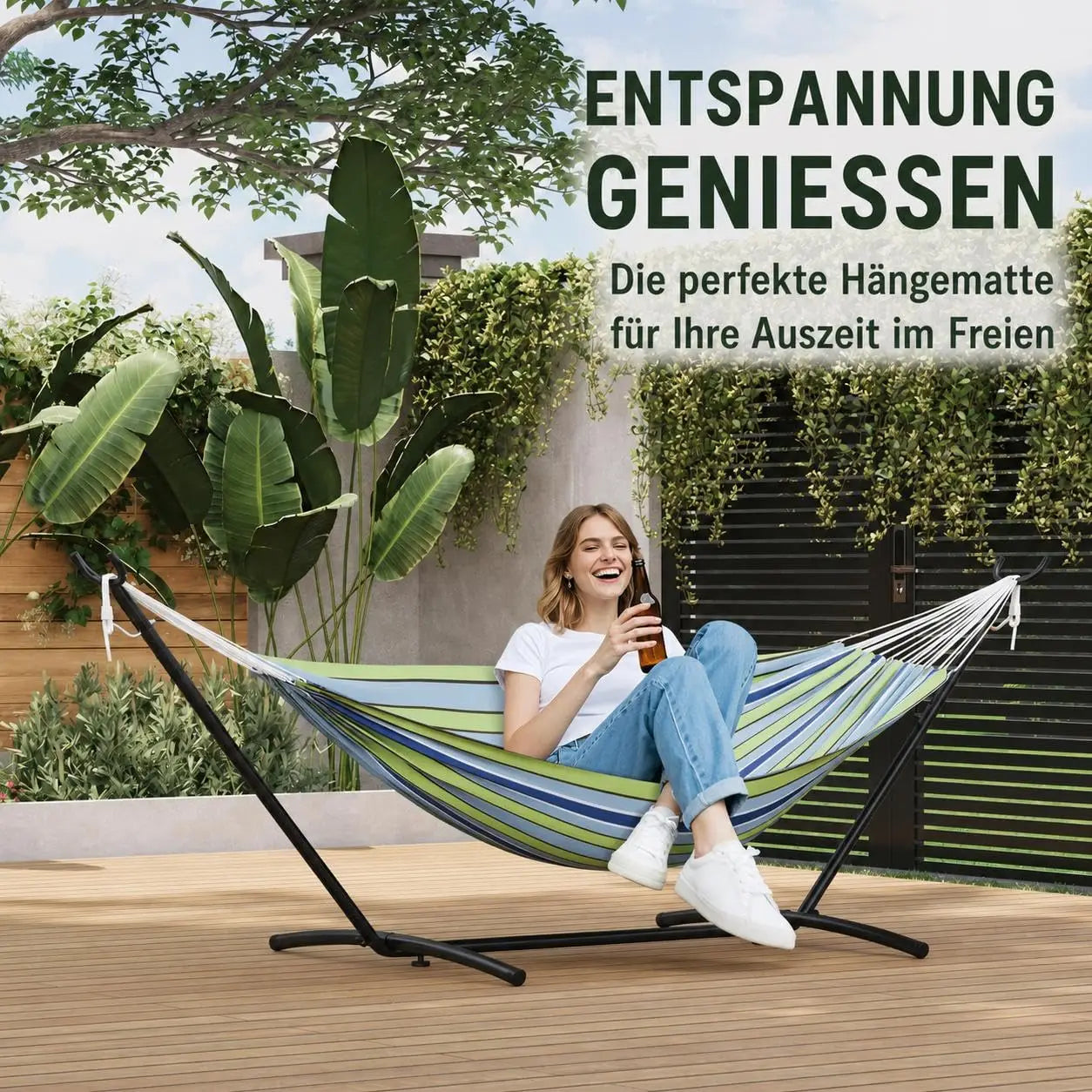 2 Person Double Hammock with Heavy Duty Steel Stand