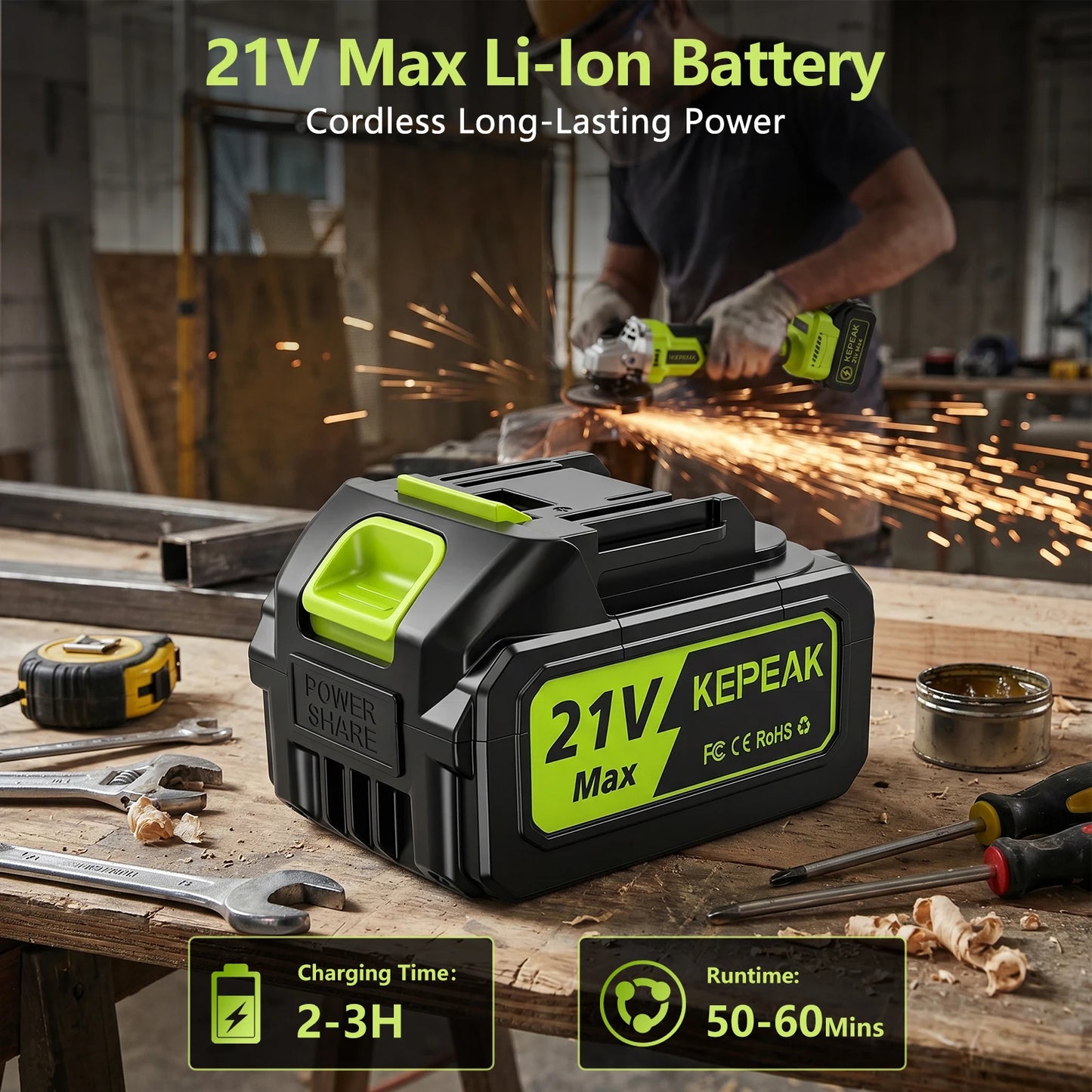 21V Cordless Angle Grinder 3 Speed 10000RPM