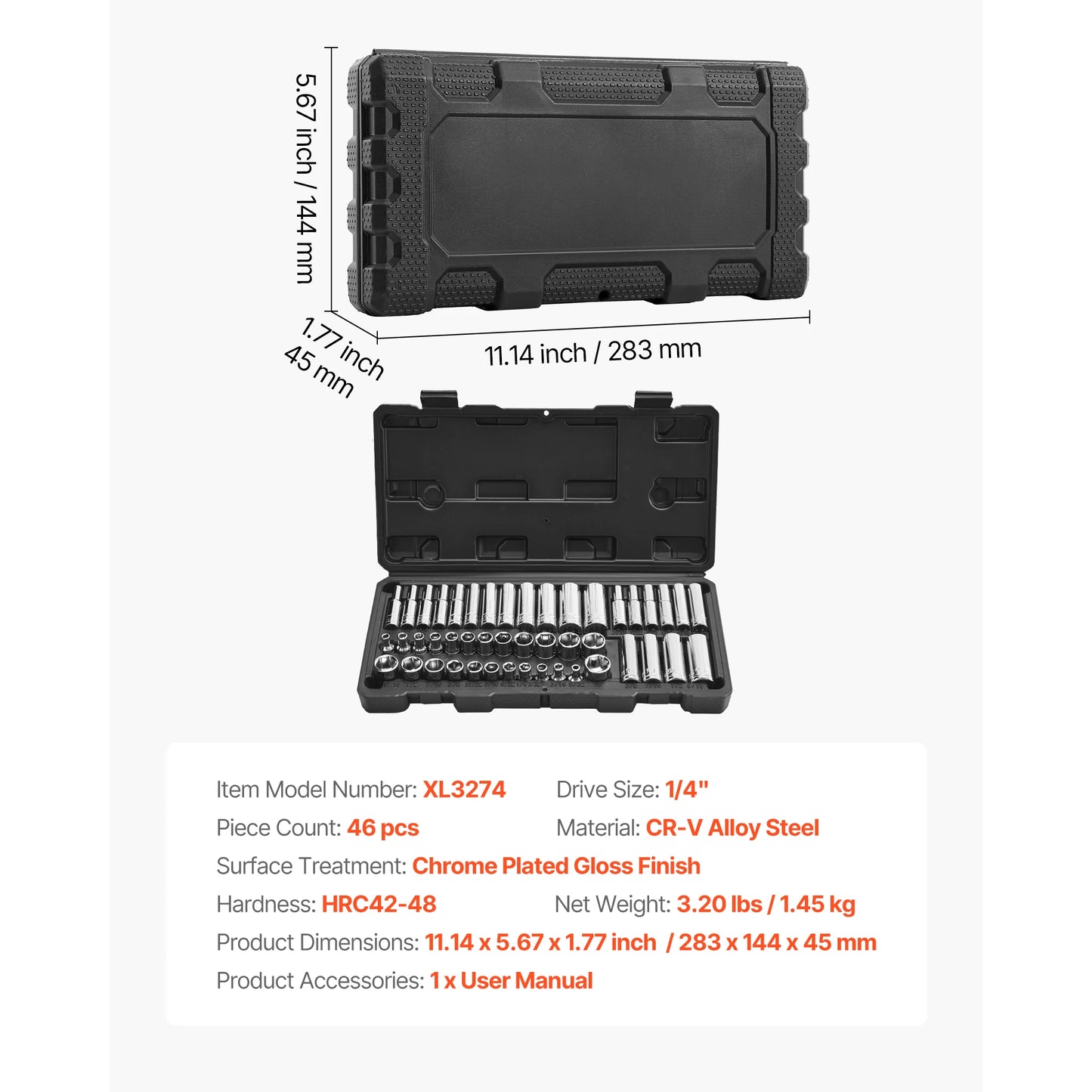 3/8 1/4 1/2in Drive Socket and Ratchet Set SAE Metric