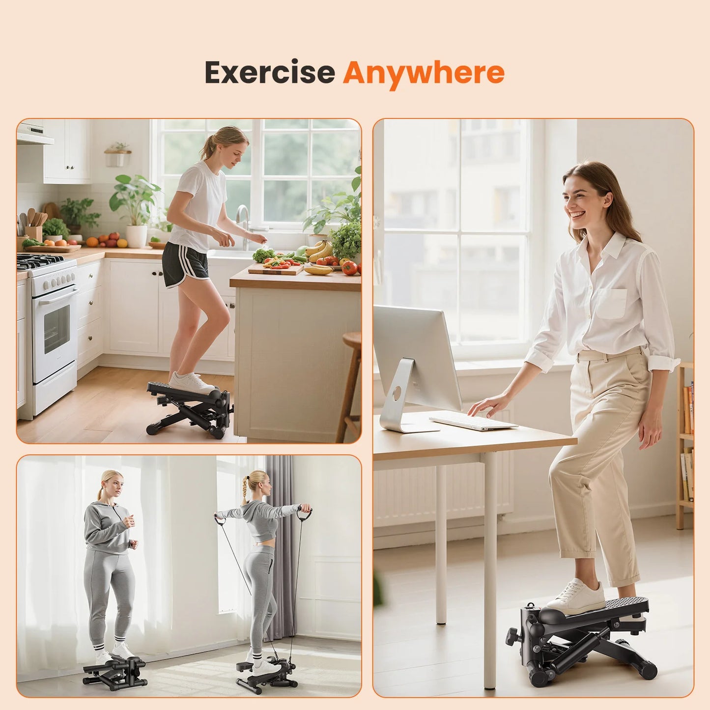 Mini Stepper with Resistance Bands 300 LBS Weight Capacity
