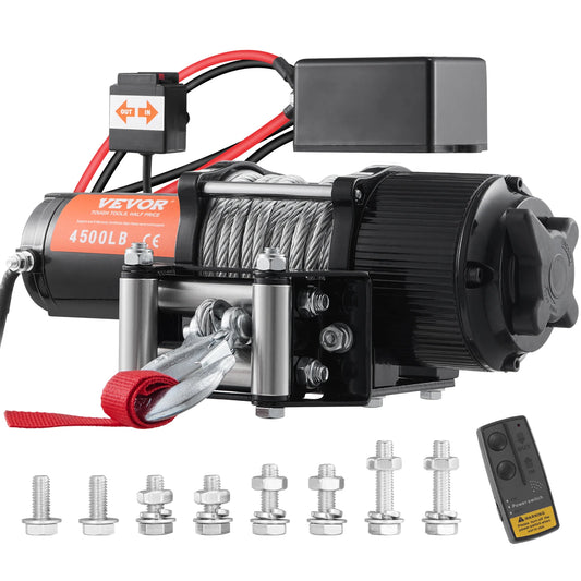 12V 4500 lb Load Capacity Steel Rope Winch