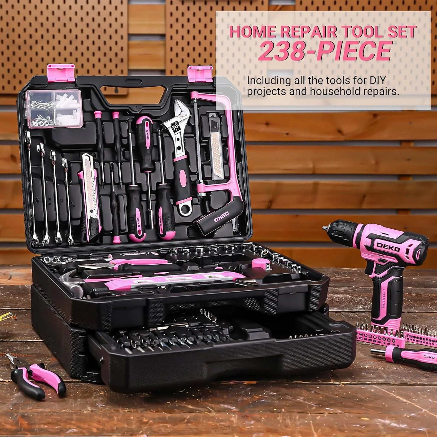 Home Mechanic Toolbox with 12V Cordless Drill