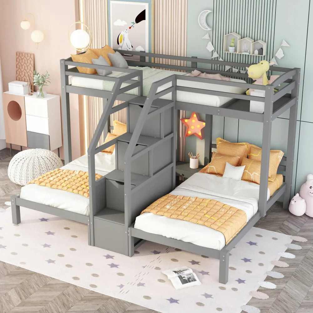 Twin over Twin & Twin Bunk Bed