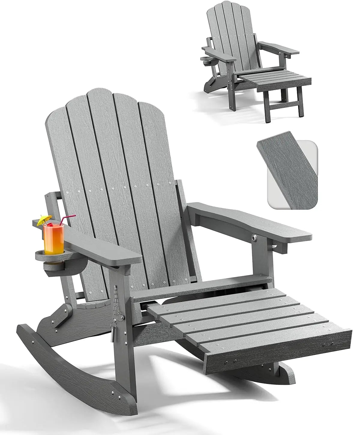 Adirondack Rocking Chairs with Retractable Ottoman & Cup Holders