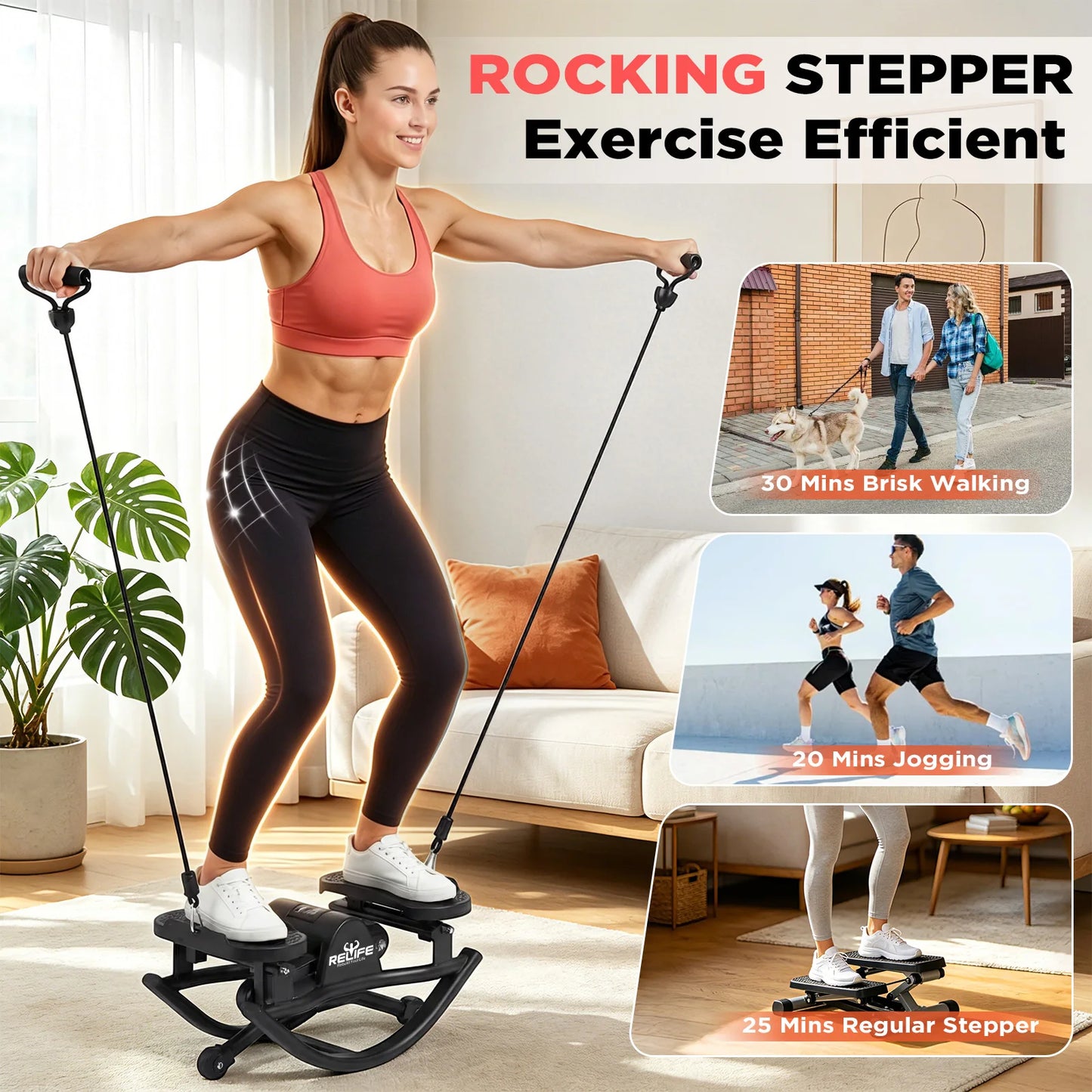 Lateral Rocking Stepper with Resistance Bands