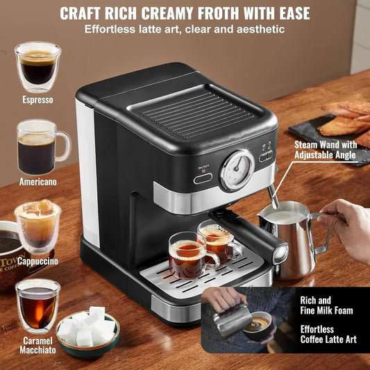 Espresso Maker with Milk Frother Steam Wand