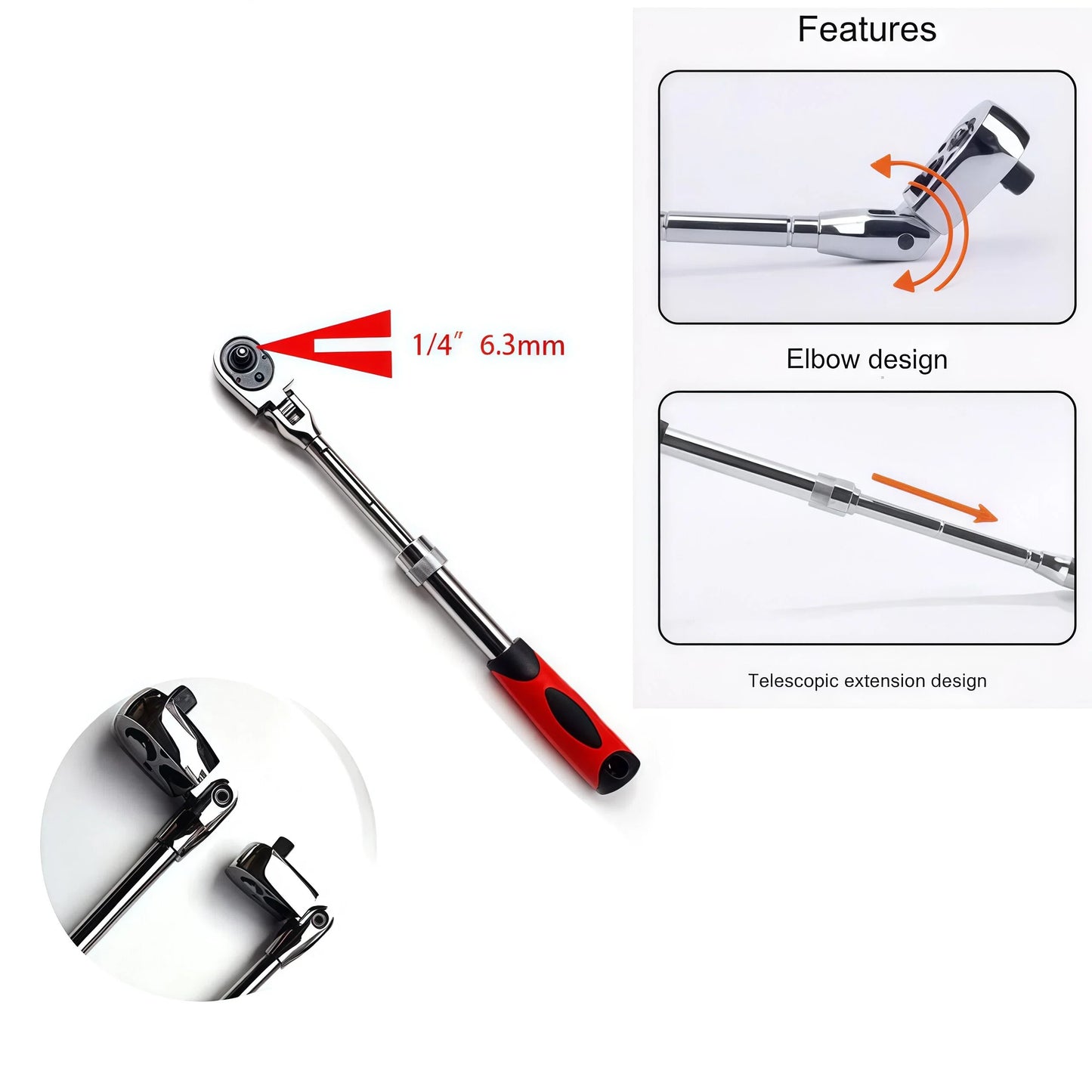 Ratchet Wrench Set - 72 Teeth, Telescopic Handle 1/2, 3/8, 1/4 Inch