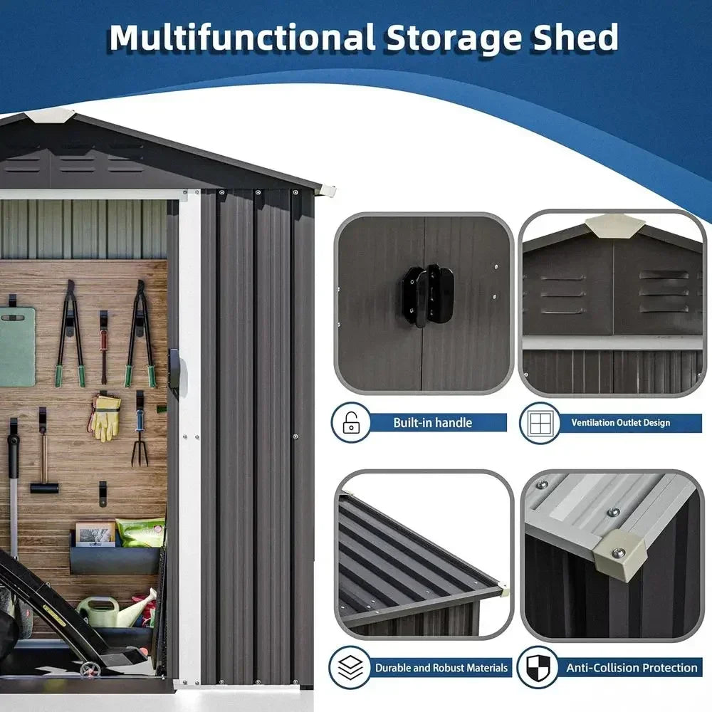 6x4 Outdoor Metal Storage Shed with Lockable Double Doors
