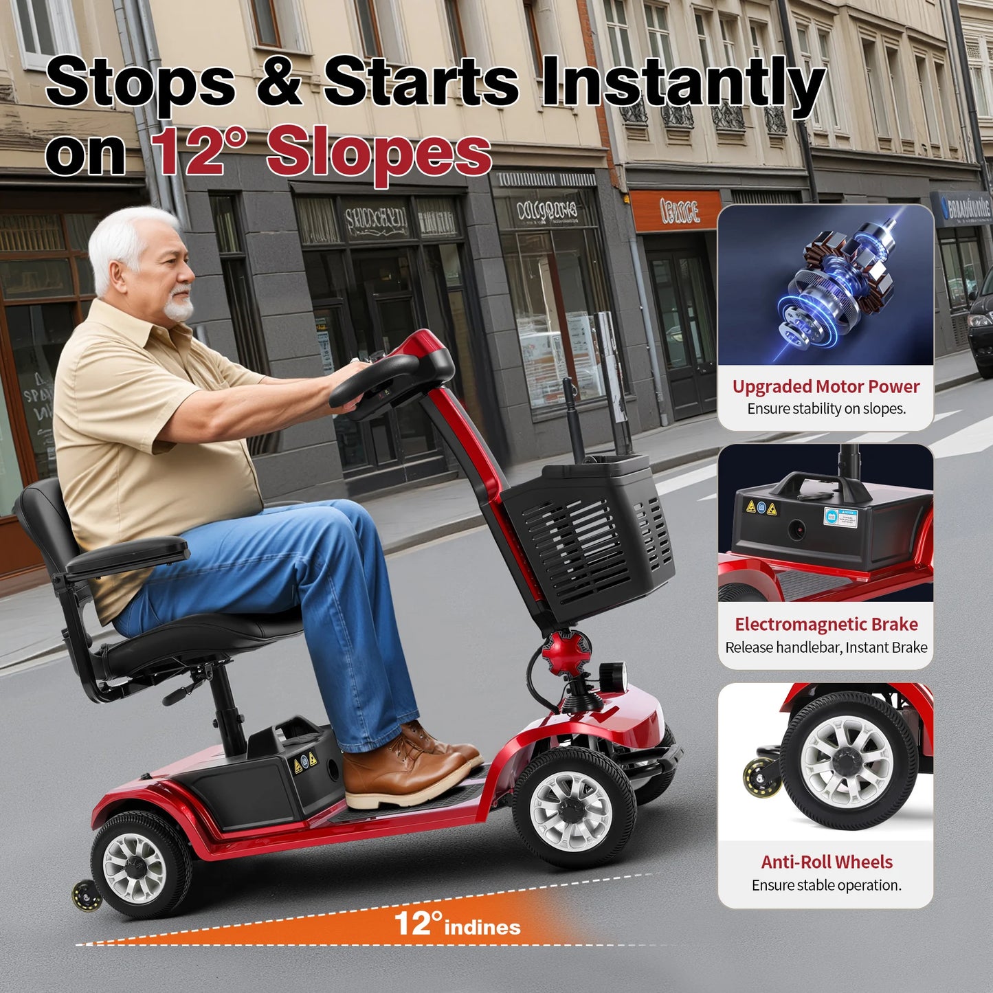 Red 12Ah Foldable 4 Wheel Mobility Scooter