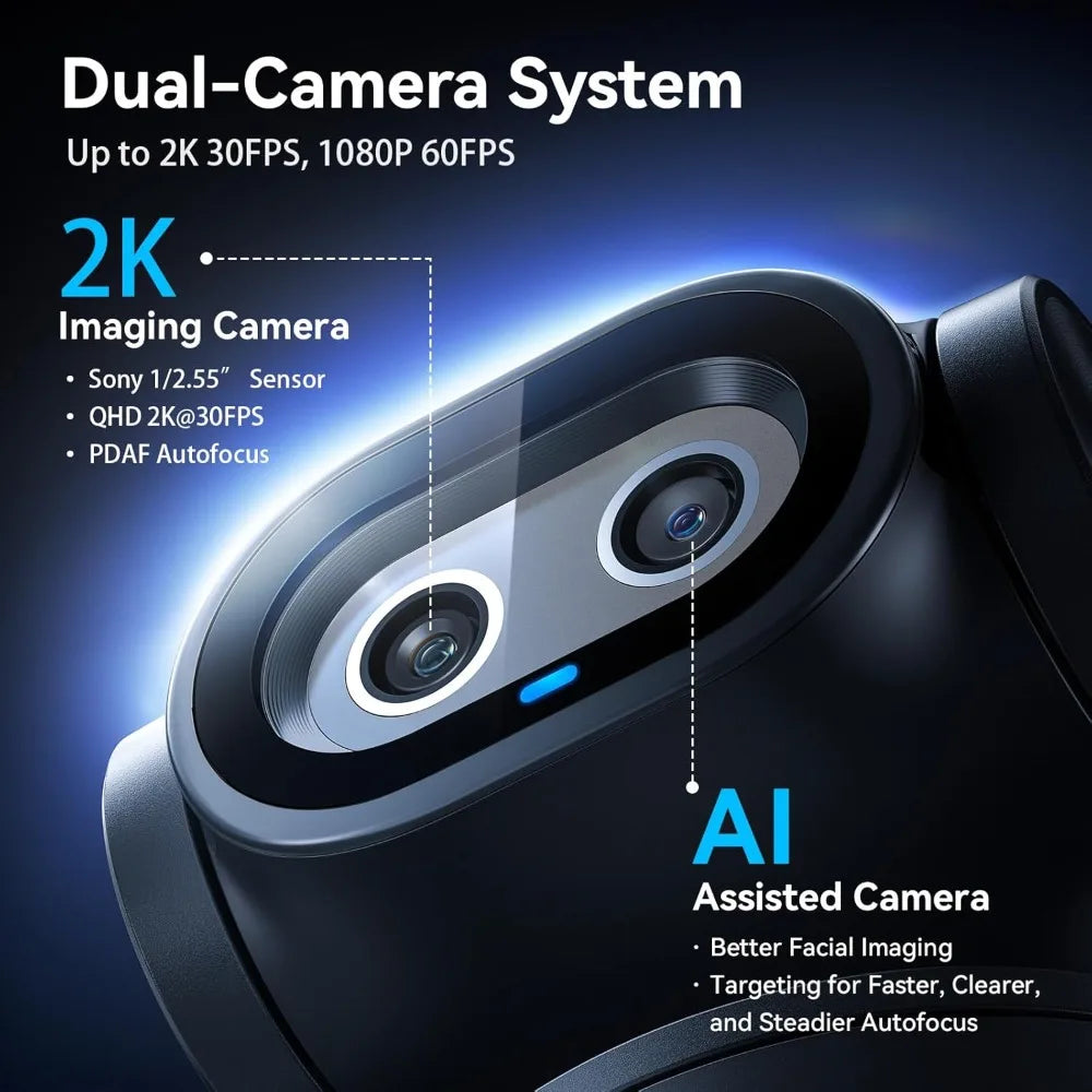 Dual-Camera AI PTZ 2K Webcam with Auto-Tracking