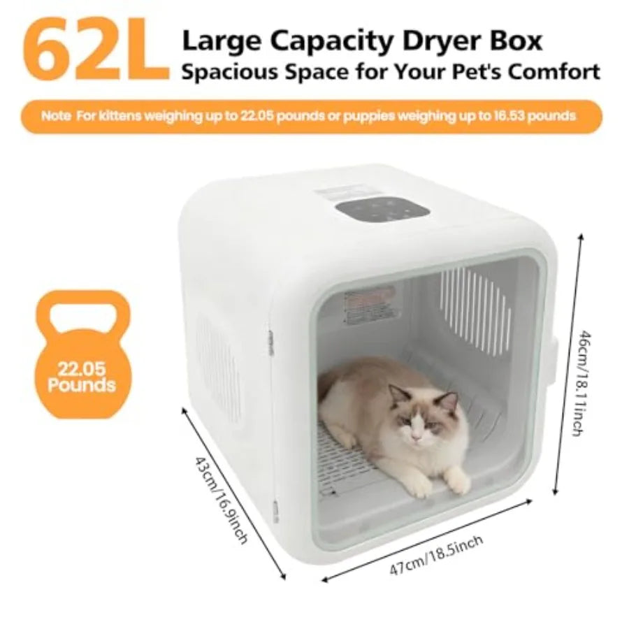 Portable Pet Dryer Box for 22.05 lbs Cats/16.53 lbs Dog 800W