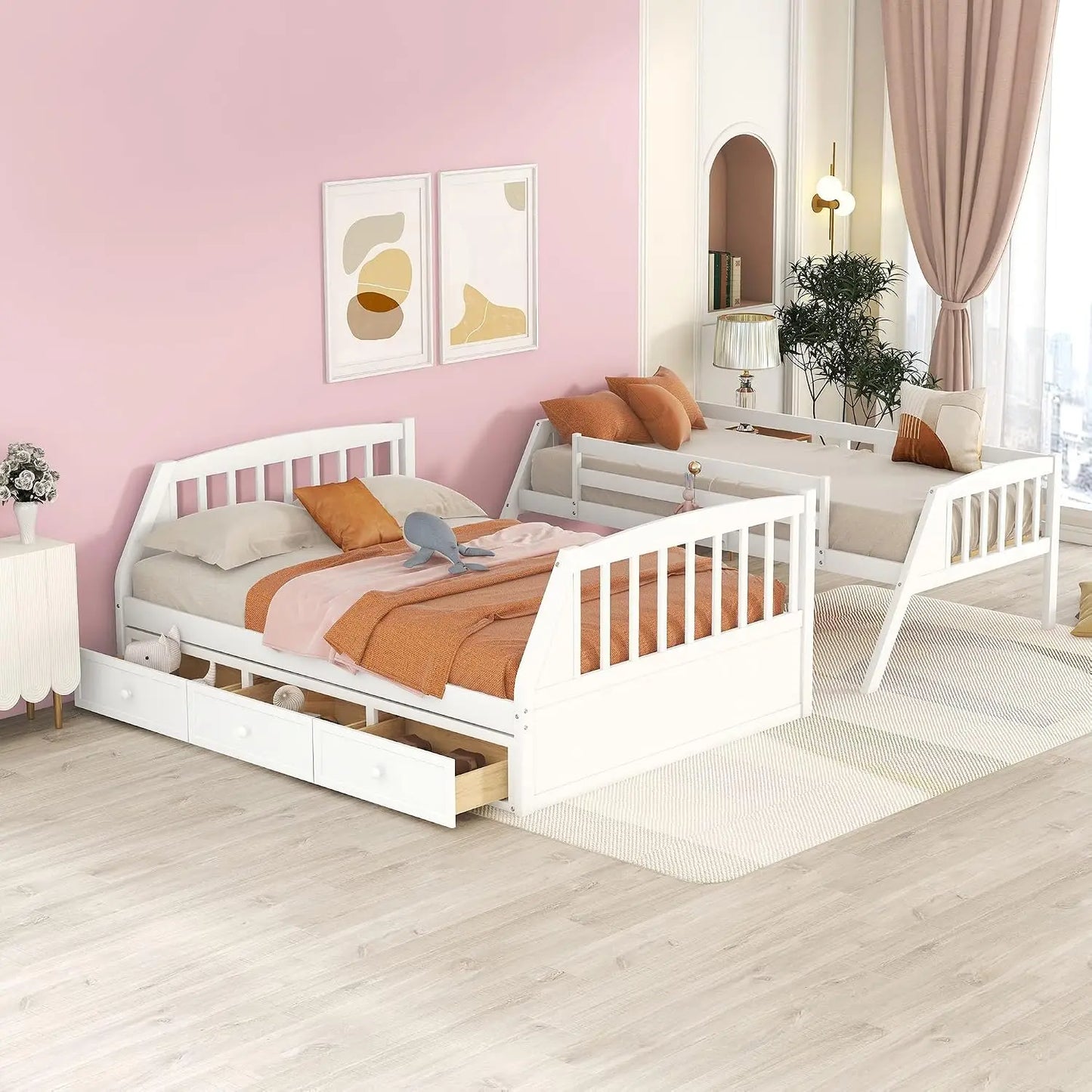 Solid Wood Twin Over Full  Bunk Beds with Stairs
