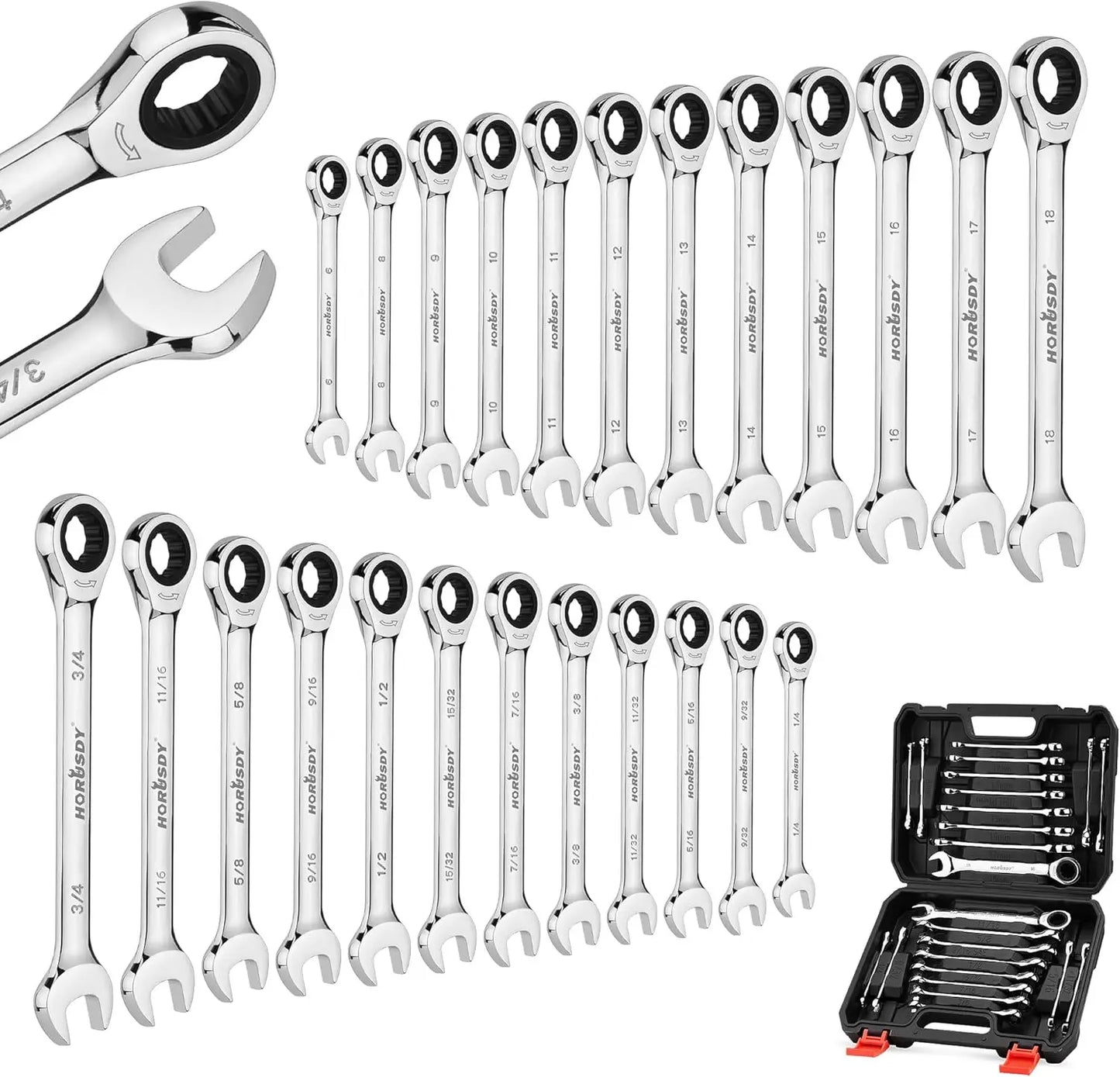 24-Piece Ratcheting Wrench Set | Metric & SAE Sizes