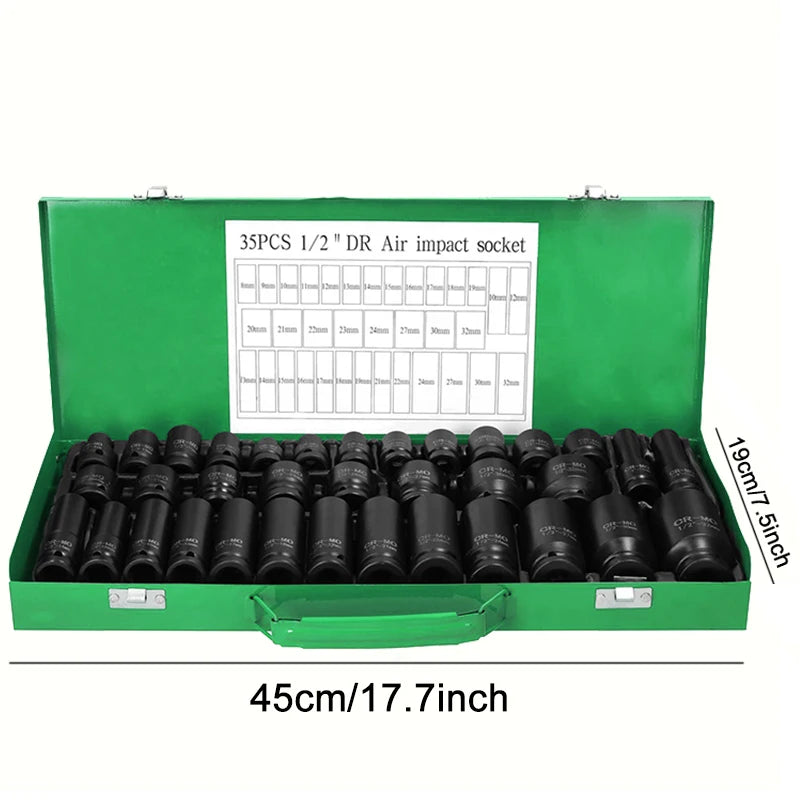 35pcs 1/2" Drive Pneumatic Tool Kit with Air Gun