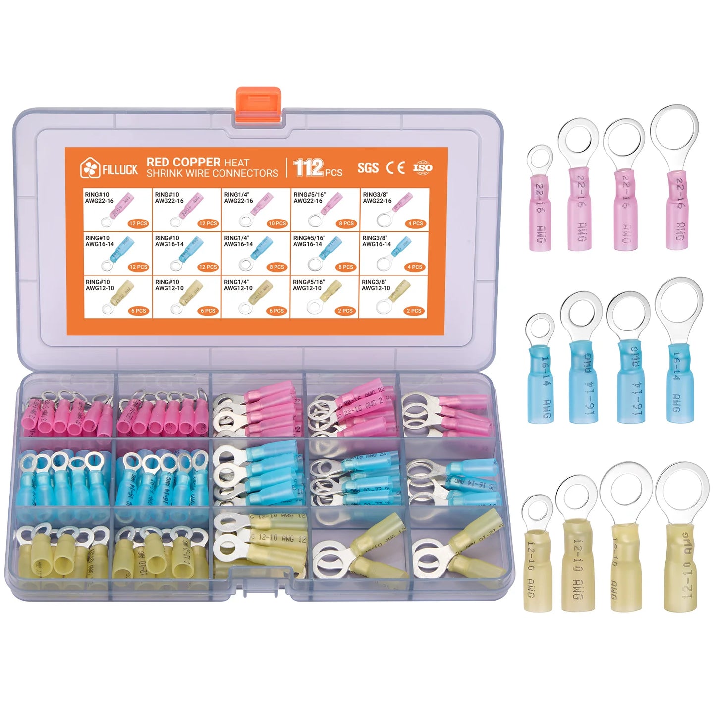 112pcs Heat Shrink Ring Terminals Electrical