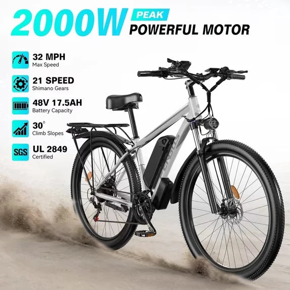 2000W Dual Motor Electric Bicycle 80 Mile Range 32MPH