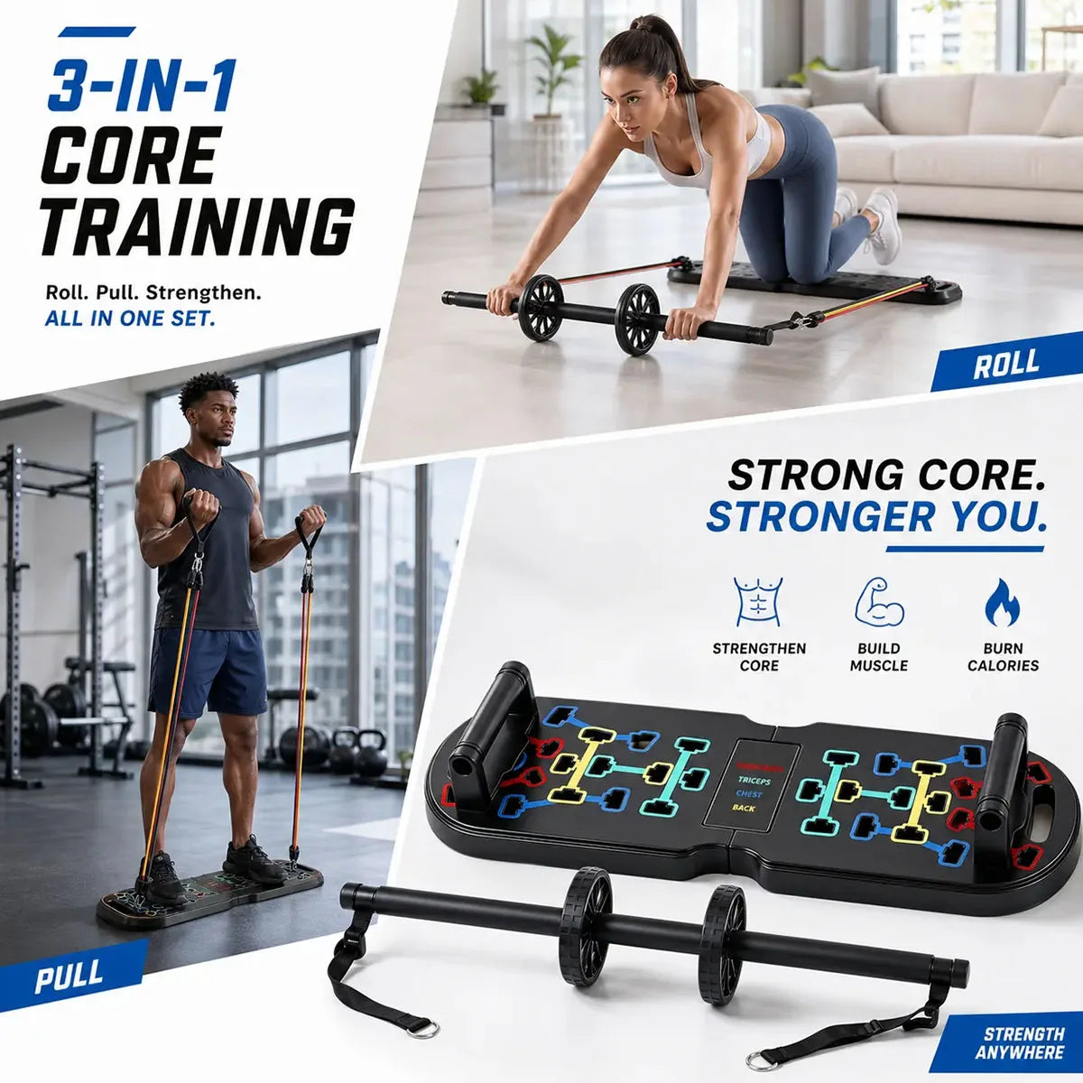 Foldable Push Up Board with Resistance Bands