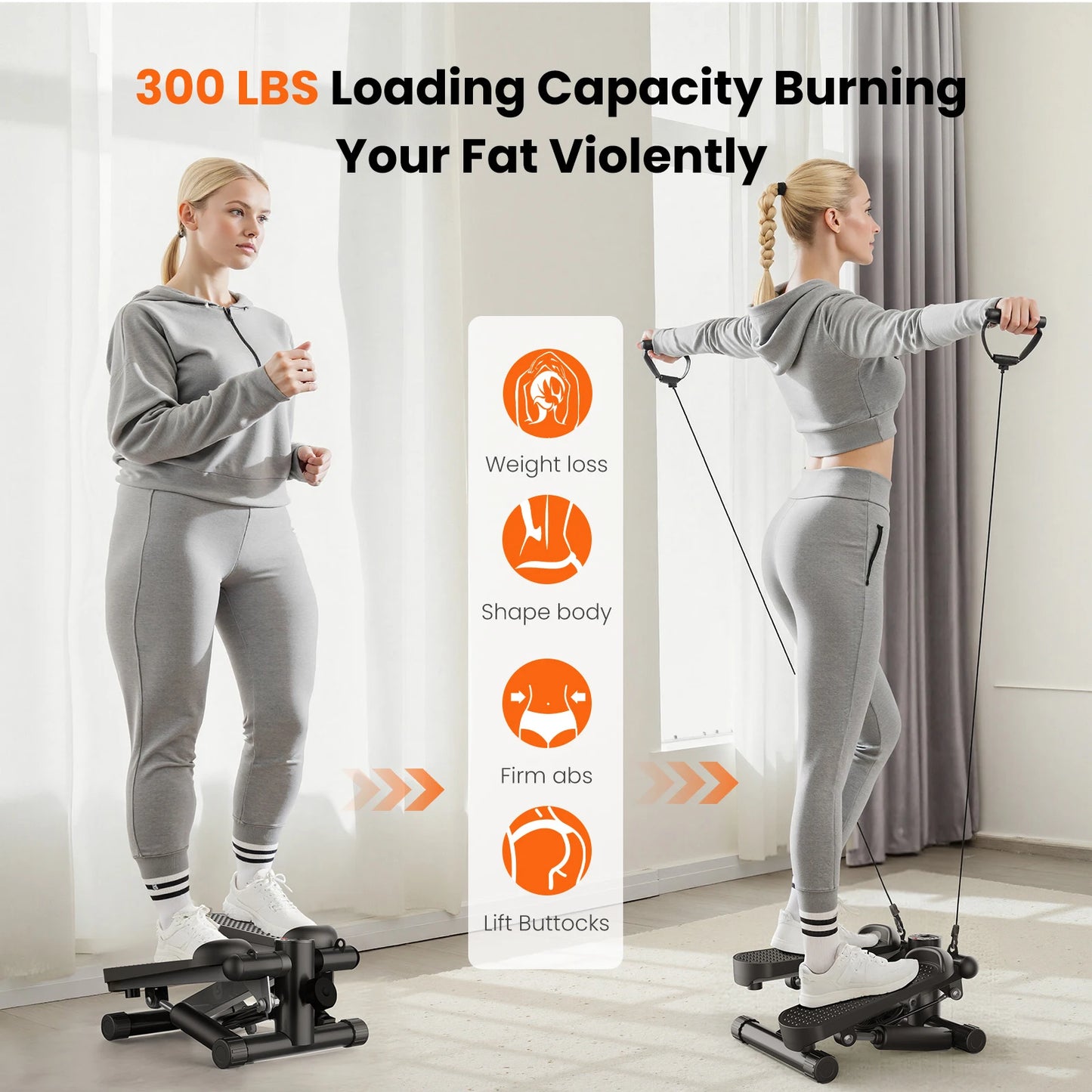 Mini Stepper with Resistance Bands 300 LBS Weight Capacity