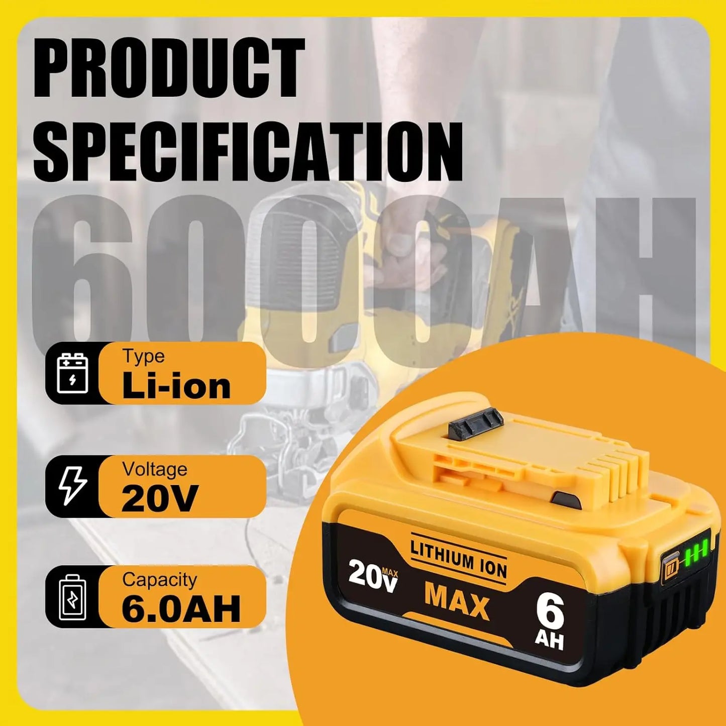 20V MAX Battery and Charger replacement for DeWalt Battery