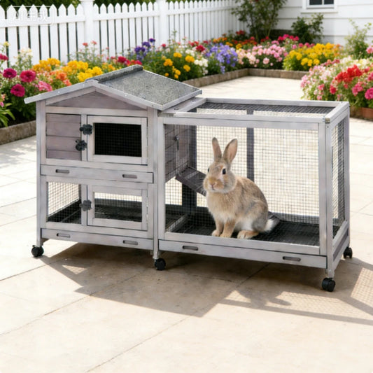 Indoor Outdoor Wooden Rabbit Hutch, 2-Tier