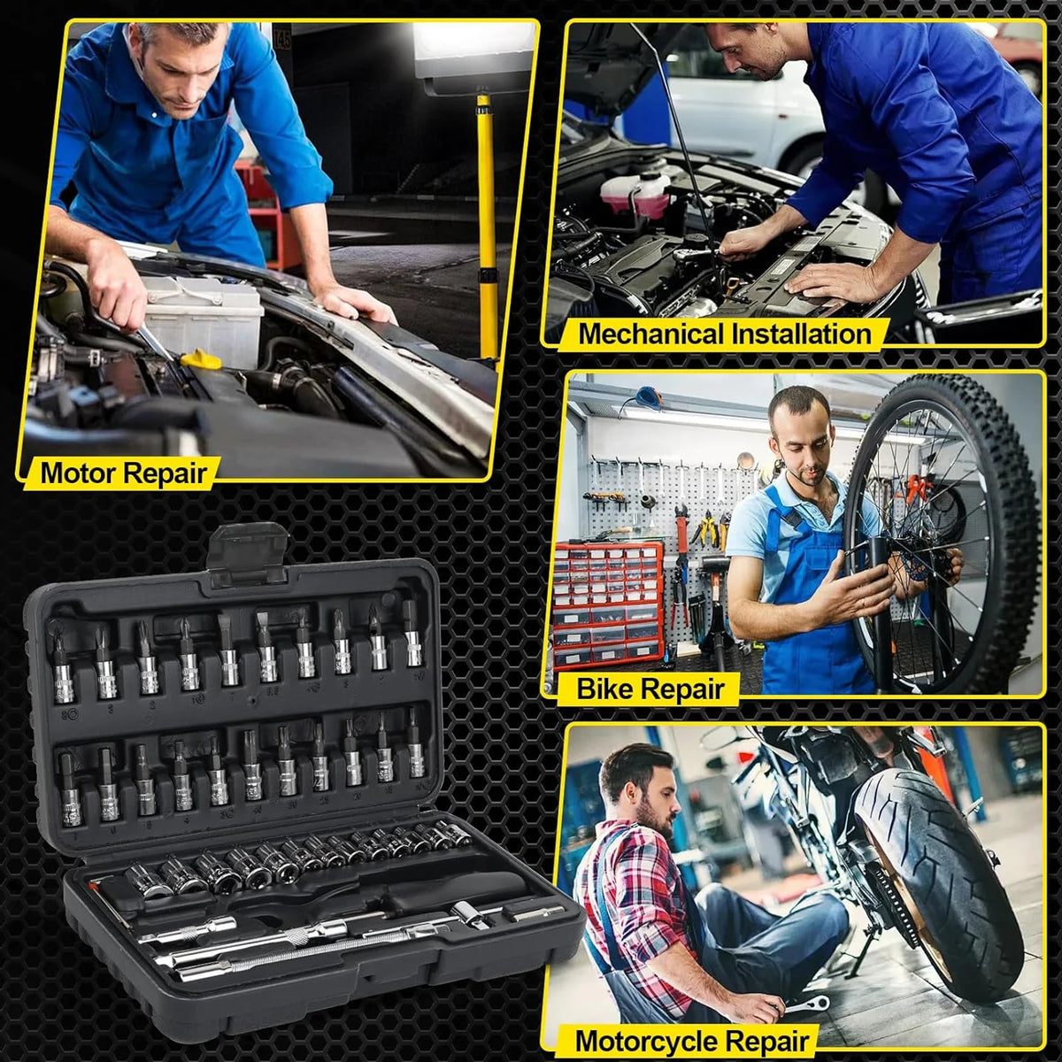 46 Pcs 1/4 Inch Drive Socket Set Metric