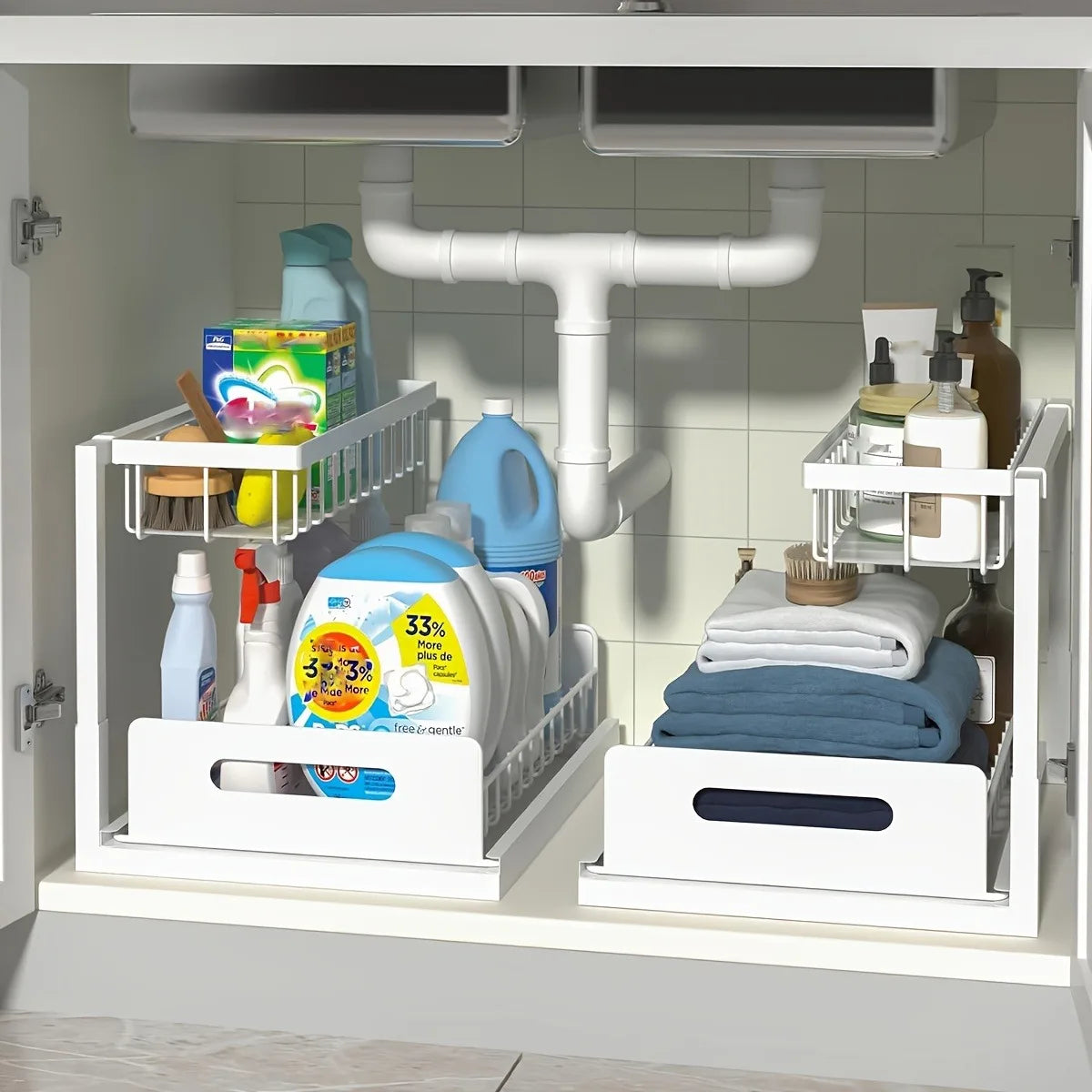 [Sliding Pull-out Cabinet Rack] 1/2pcs