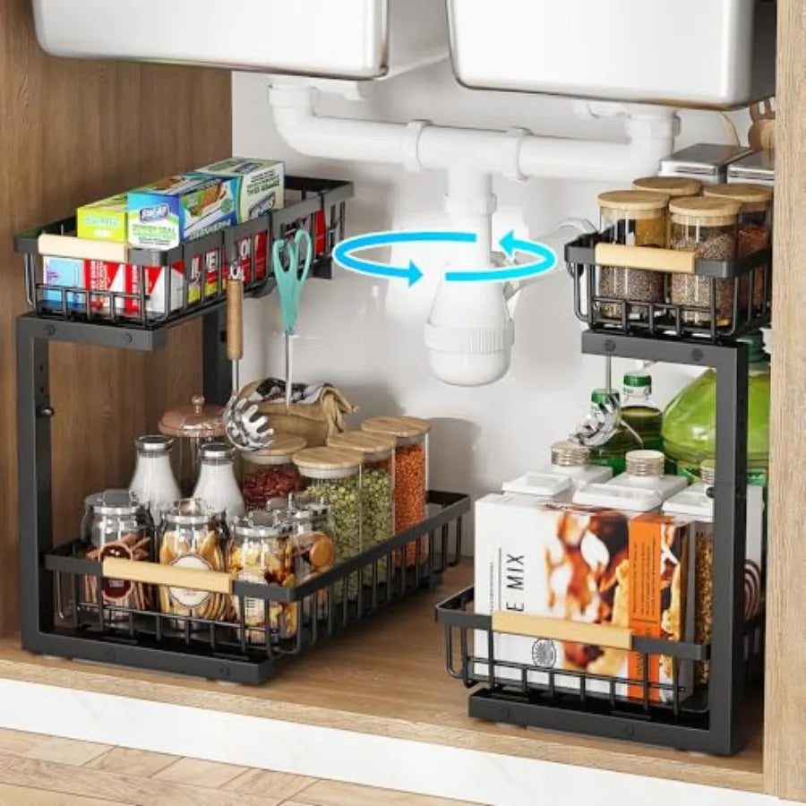 2 Tier Metal Under Sink Organizers and Storage, 2 Pack